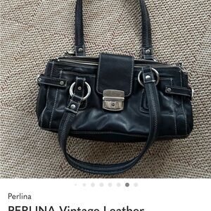 Perlina Vintage Black Leather Shoulder Bag
